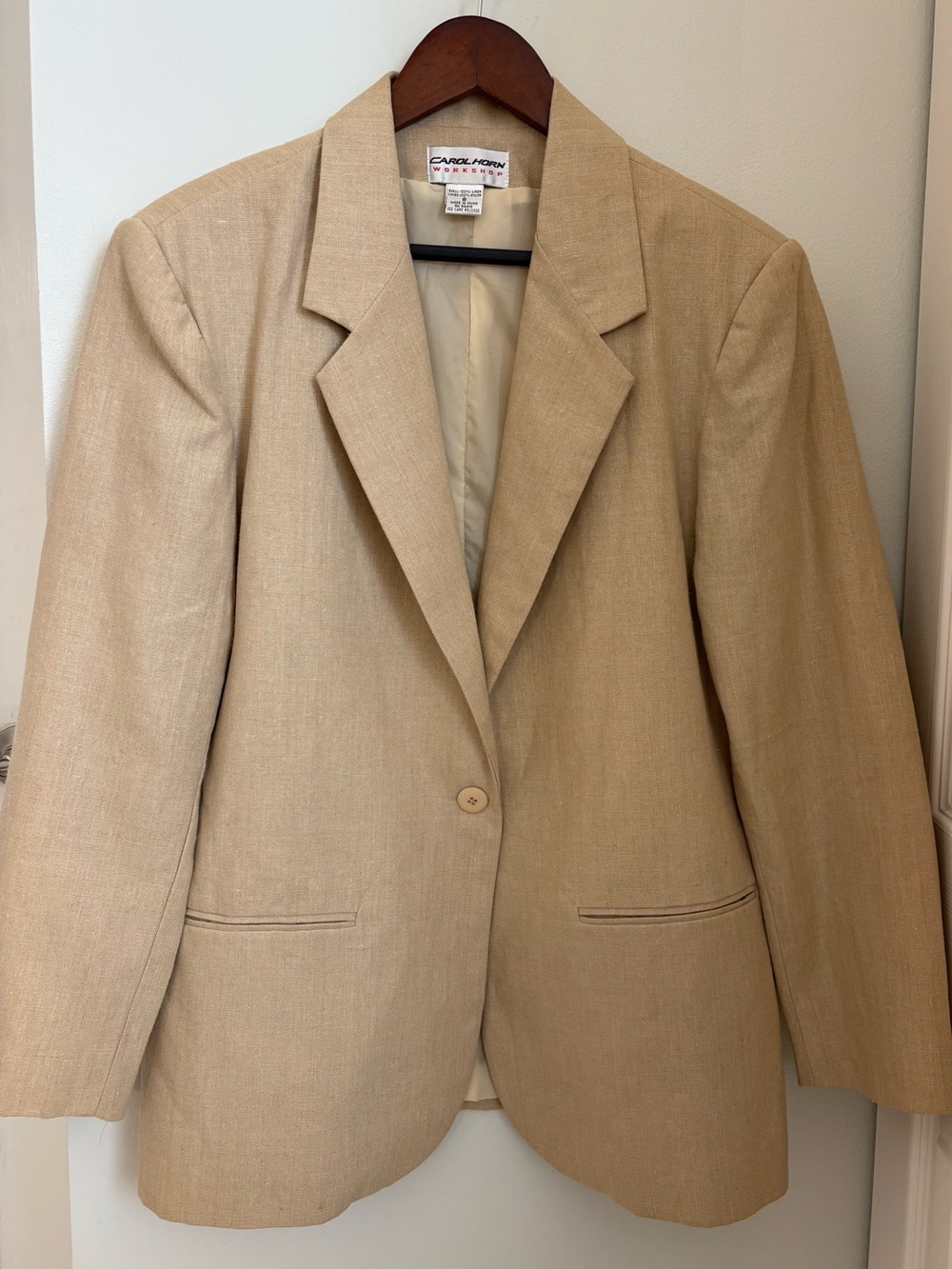 Carol Horn Workshop VINTAGE 90s Tan Single-Button 100% Linen Shell Blazer Sz:8